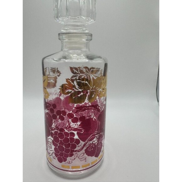 VTG French Luminarc Gold & Red Grape/Leaf Design Cordial Glass & Decanter Set - Picture 7 of 16
